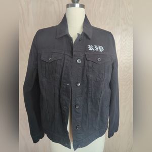 Hot Topic Floral Women's Coffin Girls Black Denim Jacket size M New w/out Tags